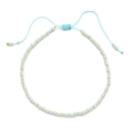 Detail of adjustable blue hand-woven bead bracelet with gold accents and sliding knot - Light Blue Gold With Light Blue Cord (QQ441)