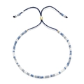 Adjustable MIYUKI seed bead bracelet with navy blue and silver stones and gold slider - Blue Grey and Silver