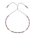 Bracciale artigianale in perline MIYUKI viola scuro e oro con cordino grigio - Viola
