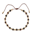 Detail of 4mm faceted brown stones and gold metal beads on an adjustable cord bracelet - Faceted Round Beads Rope (QQ293) / Dark Brown (QQ293)
