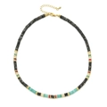 Detail view of colorful natural stone beads with gold spacers and adjustable lobster clasp - Mixed Grey Green Red (XN083-1)