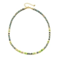 Detail of colorful stone beads necklace with gold spacers and adjustable lobster clasp closure - Spotted Green Blue (XN083-5)