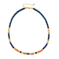 French vintage colorful natural stone necklace with gold spacers and blue beads - Blue Orange Purple (XN083-6)