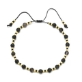 Detail of bohemian black faceted stone bead bracelet with adjustable woven pull cord - Black Gold (QQ298)