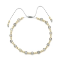 Detail of adjustable faceted grey stone bracelet with gold metal beads and sliding knot - Gray (QQ300)