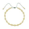 Detail of bohemian woven bracelet with 4mm green faceted stones and golden beads - Pale Green (QQ302)