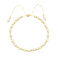 Detail of bohemian woven bracelet with white pearls and gold beads on white backdrop - Beige Pearl (QQ303)