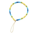 Détail du cordon de téléphone perlé multicolore avec accents dorés et boucle kaki robuste - SL1621 Mélange Bleu Jaune Blanc Vert