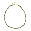 Detail view of natural stone beads and golden spacers with adjustable chain closure - Greenish Brown (XN053-4)