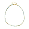 Detail of blue stone beaded necklace with golden tube spacers and lobster clasp closure - Light Blue (XN053-5)