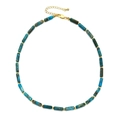 Detail of blue turquoise-style stone beads with gold cylindrical accents on a necklace - Turquoise Blue (XN053-8)