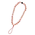 Handmade beaded phone strap with pink butterfly crystals and gold accents on a white background - Pink Butterfly Style (SL391)