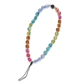 Detailed shot of rainbow crystal cube phone strap with multi-color beads and silver spacers - Rainbow Square Beads Style (SL558)