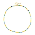 Detail of bohemian rainbow bead necklace with daisy charms and gold lobster clasp - Colorful Daisy Style (SL1542)