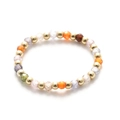 Dettaglio di perle di cristallo colorate sfaccettate e sfere dorate su anello elastico - Stile a Perline Sfaccettate Multicolore (SL1286)