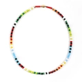 Close-up of colorful beaded necklace with gold clasp and red woven rope detail - Rainbow Multicolor Style (SL422)