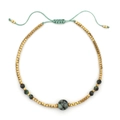 Detail van bohemien handgemaakte kralenarmband met groene agaat en gouden kralen - Goud-Groen (XN227-G-green)