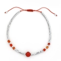 Handgemaakte boho vriendschapsarmband met rode toermalijn kralen en zilveren accenten - Zilver-Rood (XN227-s-red)