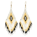 Handgefertigte Boho-Ohrringe mit Rautenmuster und Quasten in Gold, Schwarz und Weiß - Klar Gold Schwarz Geometrischer Stil (QQ212)