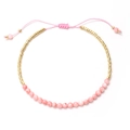 Pulsera bohemia con cuentas de cristal rosa, espaciadores dorados y cordón ajustable - Estilo Rosa Claro (XN278-hotpink1)
