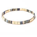 Detail shot of flat Tila bead bracelet with golden metal and natural stone beads - SL852-Blue