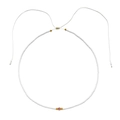 Detail of handmade beaded necklace featuring white seed beads with a pink accent bead - Pink Bead and Gold Spacers (QQSL007-34) / White (QQSL007-34)