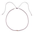 Detail of beaded necklace with purple square beads, gold spacers and adjustable cord - Reddish Brown Raw Stone Focal (QQSL007-35) / Wine Red (QQSL007-35)
