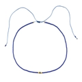 Detail of adjustable blue bead necklace with gold accents and malachite-style stone - Royal Blue (QQSL007-36)