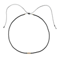 Detail of adjustable black beaded necklace featuring a pink crystal and gold metal accents - Black (QQSL007-37)