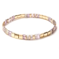 Close-up of handmade Tila bead bracelet with golden metal and purple square stones - SL856-Purple