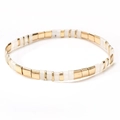 Close-up of Tila bead bracelet with alternating gold and white rectangular geometric tiles - SL857-White