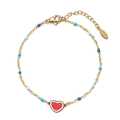 Pulsera dorada de acero inoxidable con cuentas azules y dije de corazón LOVE rojo - Estilo De Cuentas Azules Y Blancas (XIAJIA SL876-SAE)