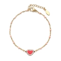 Pulsera de corazón en acero dorado con cuentas rosas y colgante grabado Love - Estilo De Cuentas Rosas (XIAJIA SL877-PINK)