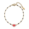 Pulsera de la amistad de acero dorado con cuentas negras y colgante de corazón rojo - Estilo De Cuentas Negras (XIAJIA SL878-BLACK)