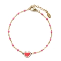Gouden roestvrijstalen armband met roze kralen en hartvormige hanger met Love-gravure - Rozerode Kralen Stijl (XIAJIA SL880-ROSE)