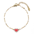 Gouden rvs hartarmband met witte kralen en een rode LOVE-bedel voor dames - Witte Kralen Stijl (XIAJIA SL881-WHITE)
