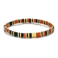 Bohemian Tila bead stretch bracelet with orange and black tiles and gold accents - Orange Black Gold Patchwork (SL1381)