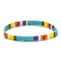 Detail of colorful bohemian Tila bead stretch bracelet with blue and yellow enamel tiles - Sky Blue Orange Yellow Patchwork (SL1383)