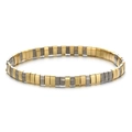Detailed macro view of elastic Tila bead bracelet with polished gold and silver tiles - Gold Silver Alternating Style (SL1386)