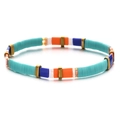 Détail d'un bracelet en perles Tila colorées avec motifs boho et perles dorées - Patchwork Sarcelle Orange Bleu Blanc (SL1392)