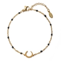 Golden stainless steel moon bracelet featuring black beads and an adjustable lobster clasp - Black (XN320-BLACK)