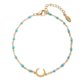 Detail of gold stainless steel moon bracelet with light blue beads and lobster clasp - Light Blue (XN320-LIGHTBLUE)