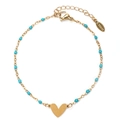 Detail of gold stainless steel heart pendant with turquoise beads and lobster clasp - Light Blue