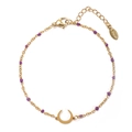Detail of gold stainless steel moon bracelet with purple enamel beads and lobster clasp - Purple (XN320-PURPLE)