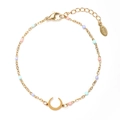 Detailed macro view of gold stainless steel bracelet with moon charm and colorful beads - Multicolor (XN320-SUMMER)