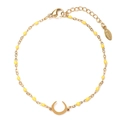 Detail of gold stainless steel moon bracelet with yellow enamel beads and S.steel tag - Yellow (XN320-YELLOW)
