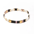 Bohemian Tila bead stretch bracelet with black, white, gold, and lavender tiles - Black White Gold Purple Style (SL2121)