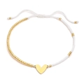 Bracciale in perline MIYUKI fatto a mano con ciondolo a cuore dorato e cordino regolabile - Bianco