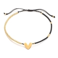 Bracciale di perle MIYUKI boho con ciondolo a cuore dorato e cordino nero regolabile - Nero