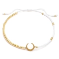 Bohemian MIYUKI bead bracelet with gold crescent moon charm and adjustable white cord - White Woven Cord with Crescent Moon Pendant (XN346-white)